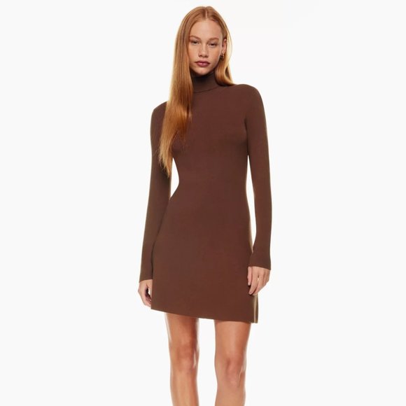 Aritzia Sunday Best Deeley Brown Cognac Spacey Knit Turtleneck Mini Dress M - Picture 7 of 9